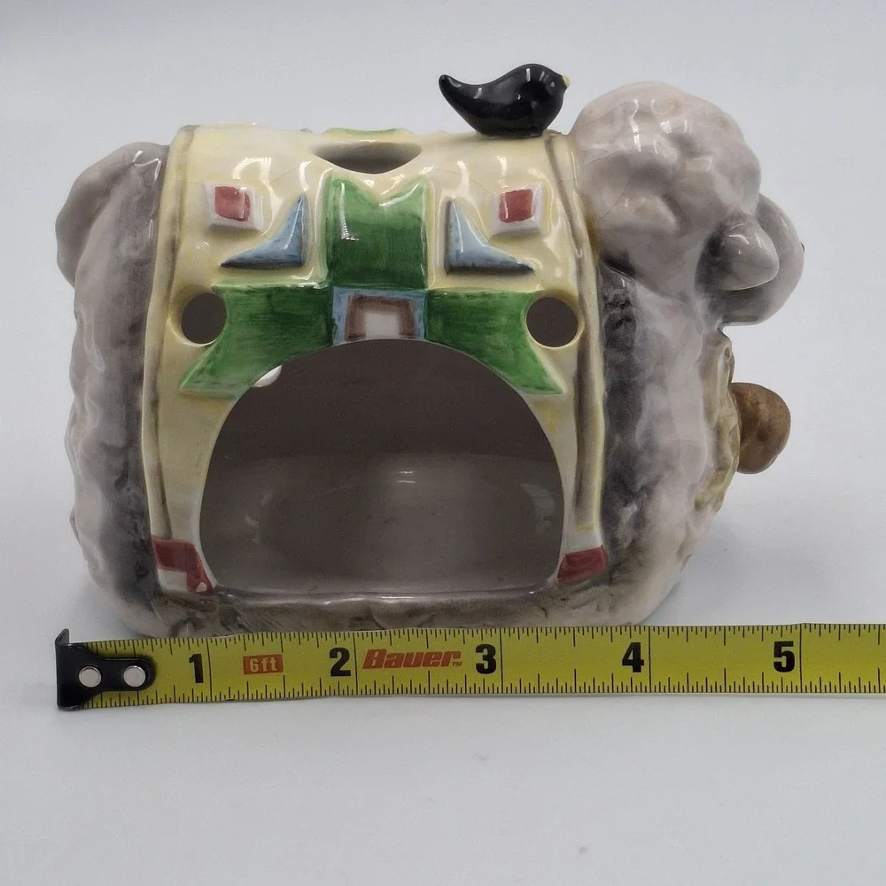Ganz Ceramic Sheep Tea Light Candle Holder Votive Patchwork Quilt Bird Figurine